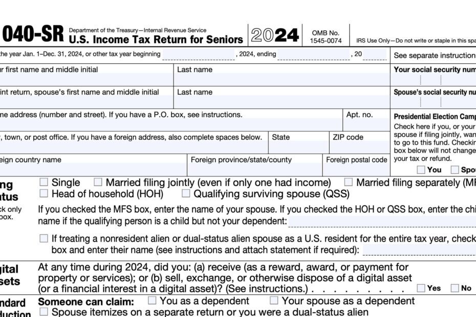 IRS Form 1040 SR Instructions Tax Return For Seniors