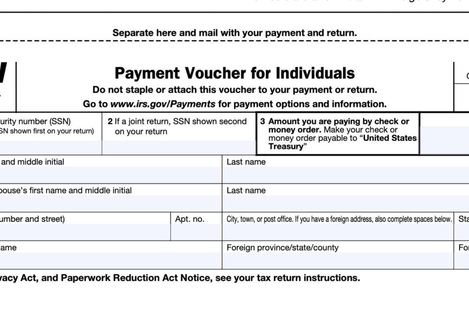 IRS Form 1040 V Instructions Tax Payment Voucher
