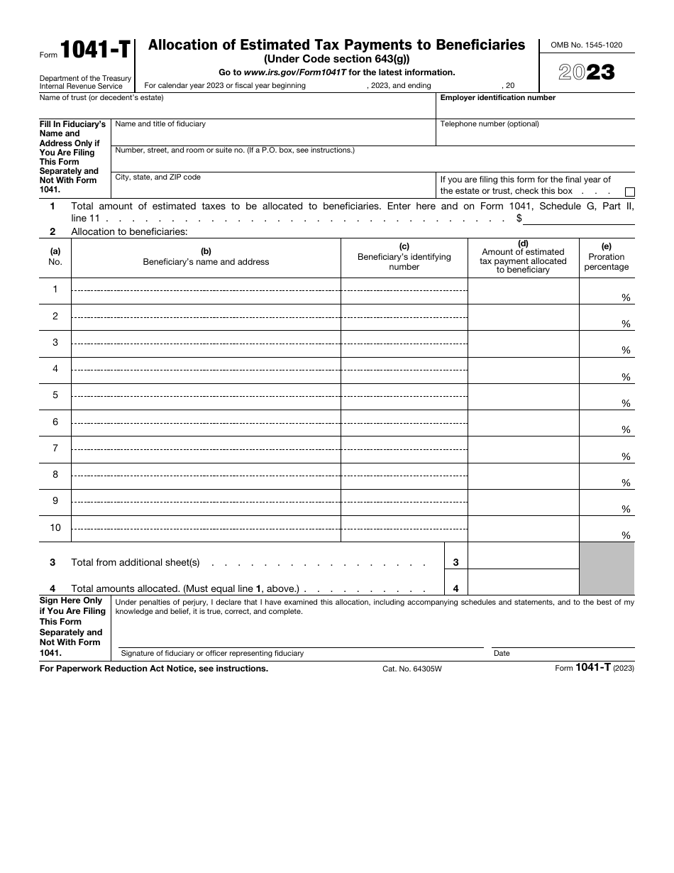 IRS Form 1041 T Download Fillable PDF Or Fill Online Allocation Of 