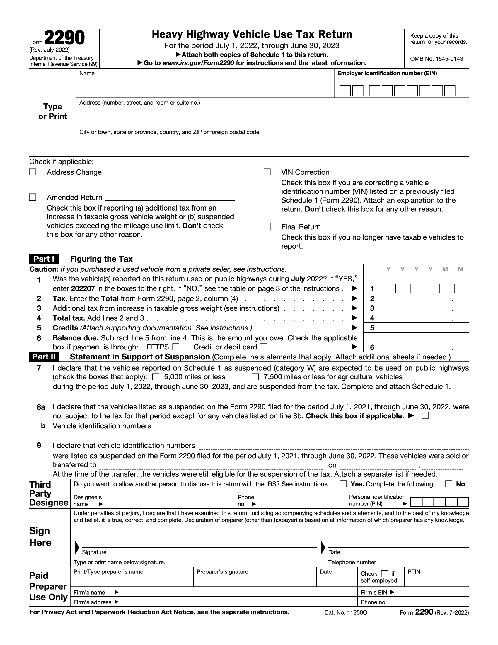 Irs Form 2290 Printable 2025 Irs Form 2290 Printable 2025