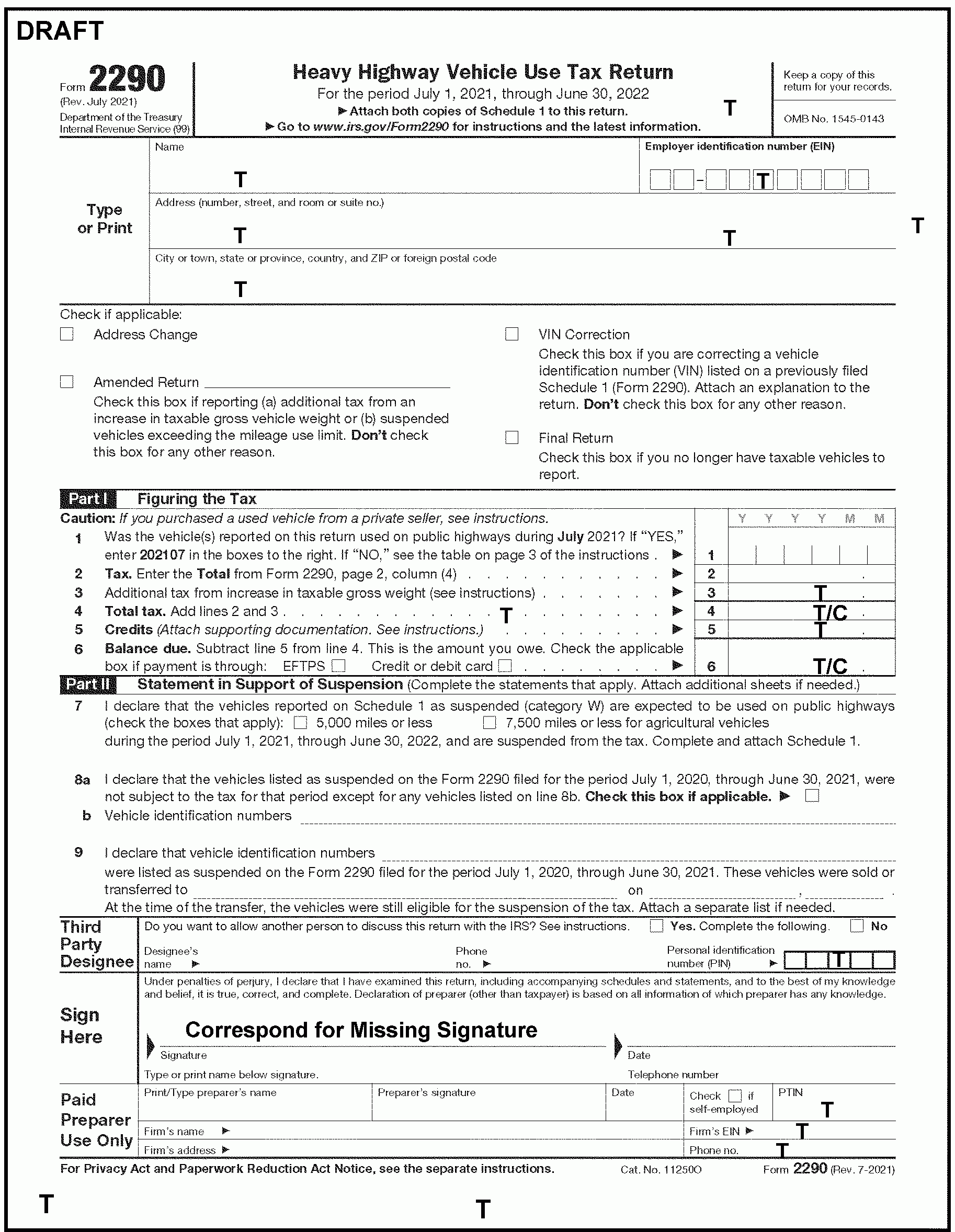 Irs Form 2290 Printable Irs Form 2290 Printable