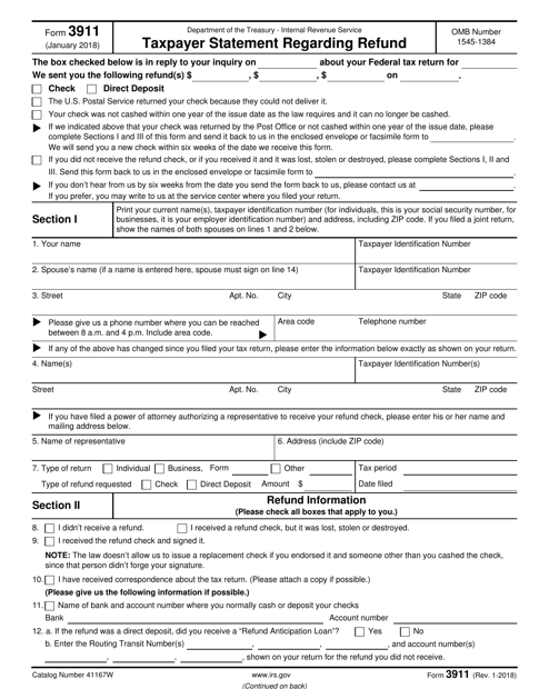 IRS Form 3911 Download Fillable PDF Or Fill Online Taxpayer Statement