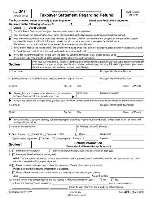IRS Form 3911 Download Fillable PDF Or Fill Online Taxpayer Statement 
