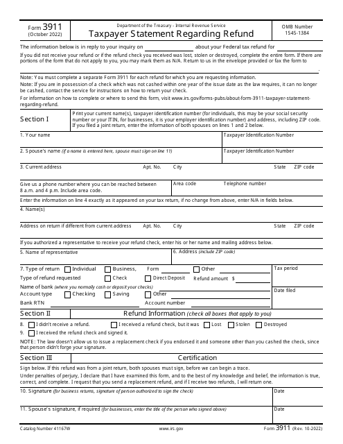 IRS Form 3911 Download Fillable PDF Or Fill Online Taxpayer Statement 