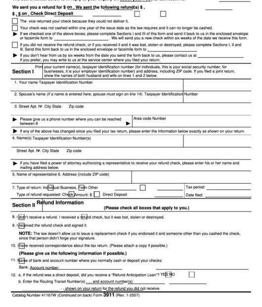 Irs Form 3911 Printable