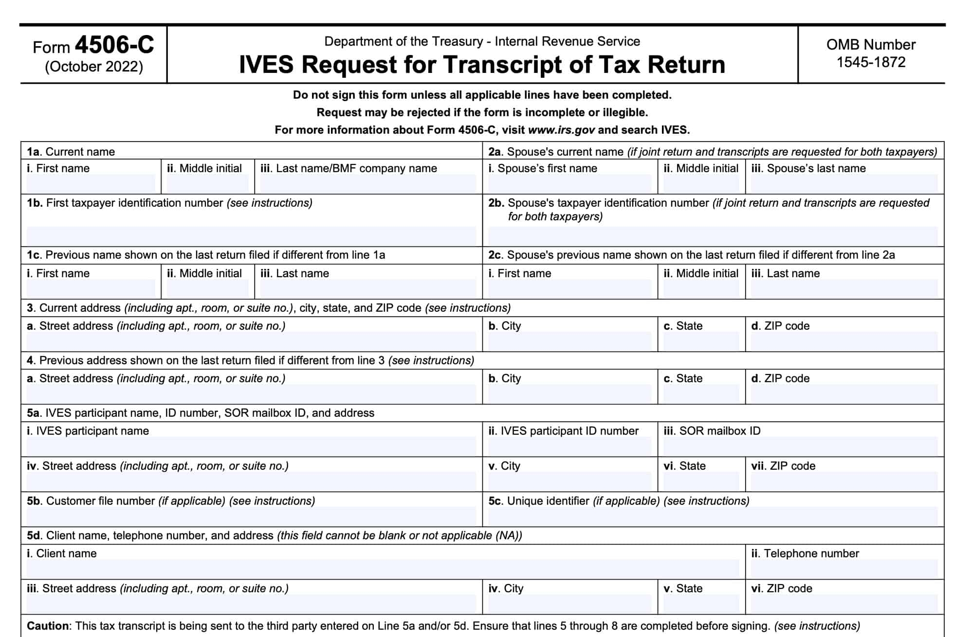 IRS Form 4506 C Instructions IVES Request For Tax Transcripts