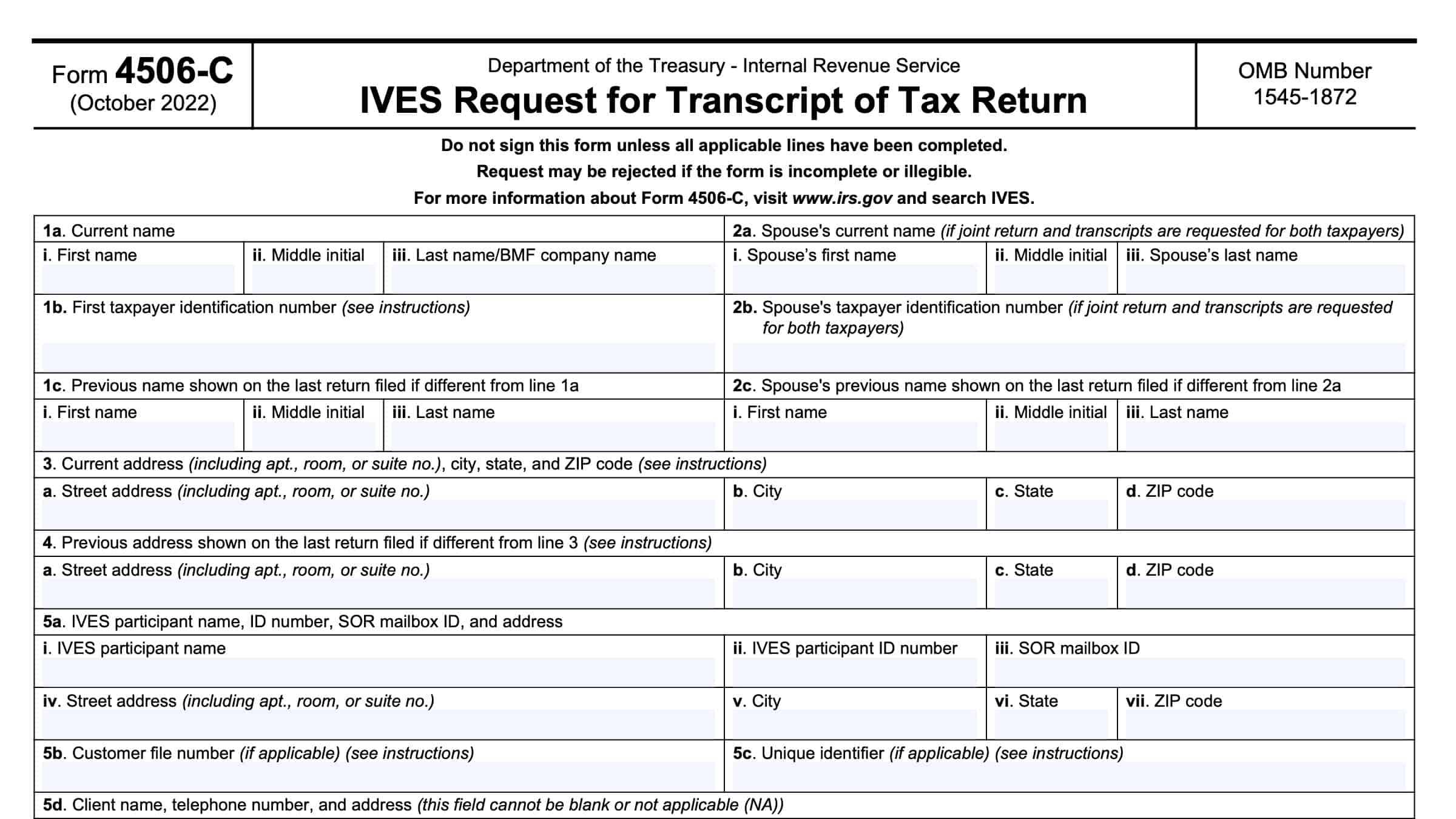 IRS Form 4506 C Instructions IVES Request For Tax Transcripts