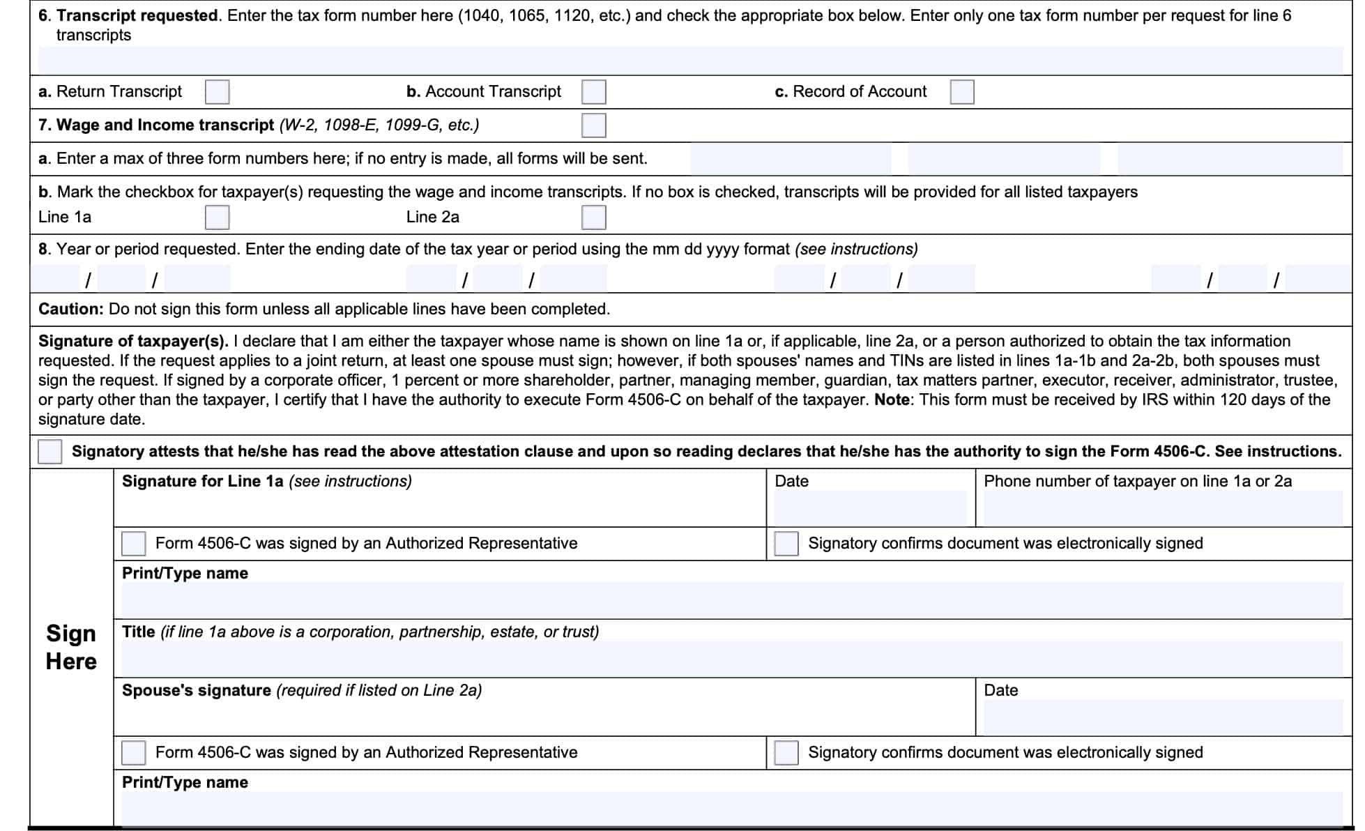 IRS Form 4506 C Instructions IVES Request For Tax Transcripts