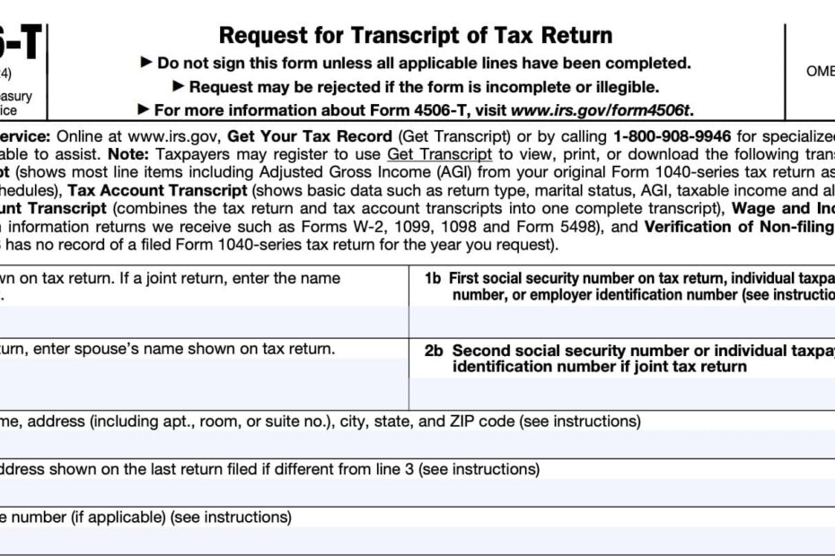 IRS Form 4506 T Instructions Requesting A Tax Return Transcript