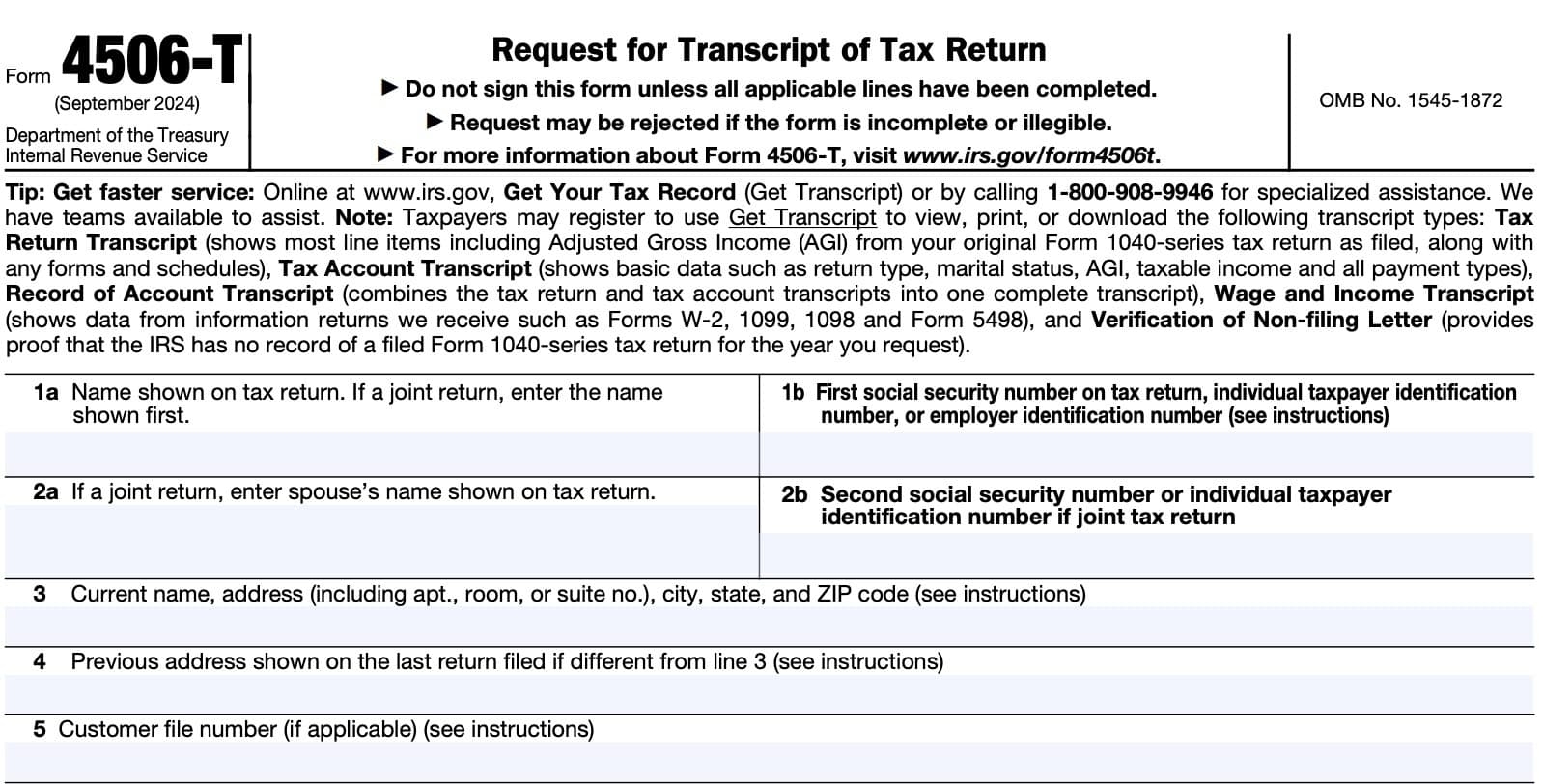 IRS Form 4506 T Instructions Requesting A Tax Return Transcript