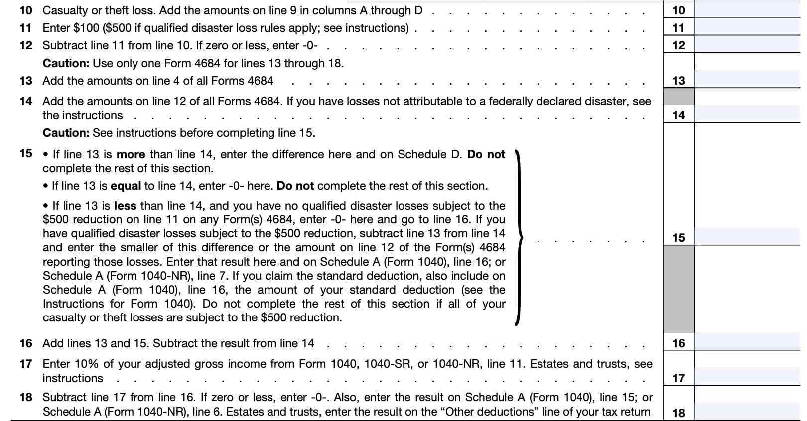 IRS Form 4684 Instructions Deducting Casualty U0026 Theft Losses