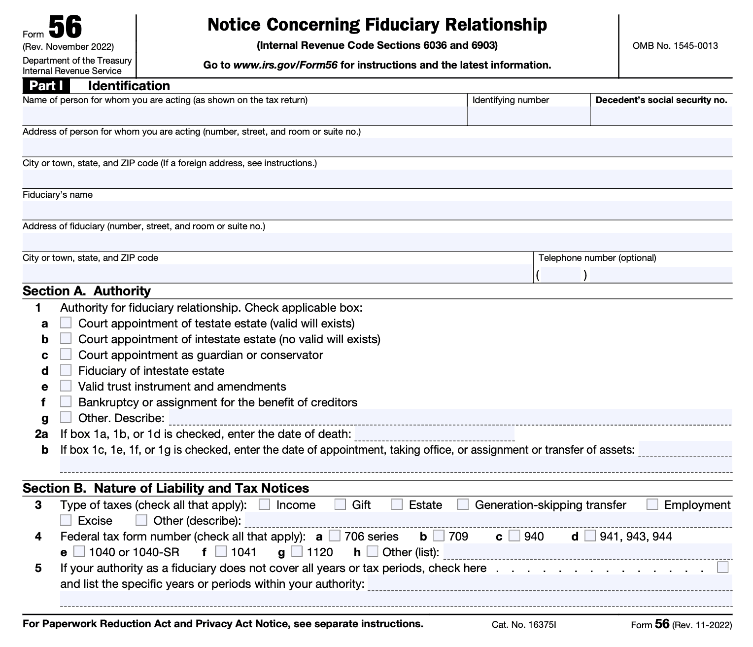 Irs Form 56 Fillable Pdf Printable Forms Free Online