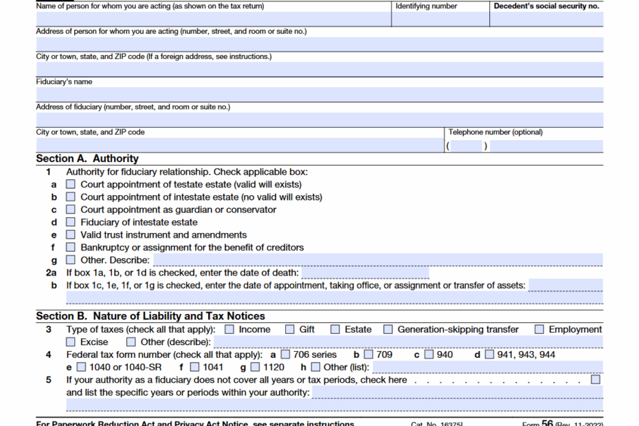 Irs Form 56 Fillable Pdf Printable Forms Free Online