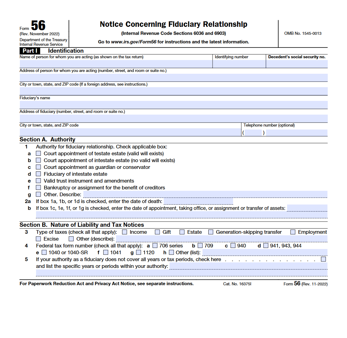 Irs Form 56 Fillable Pdf Printable Forms Free Online