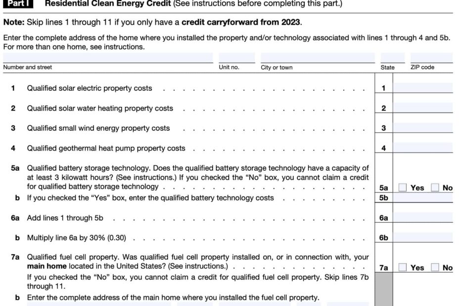 IRS Form 5695 Instructions Residential Energy Credits