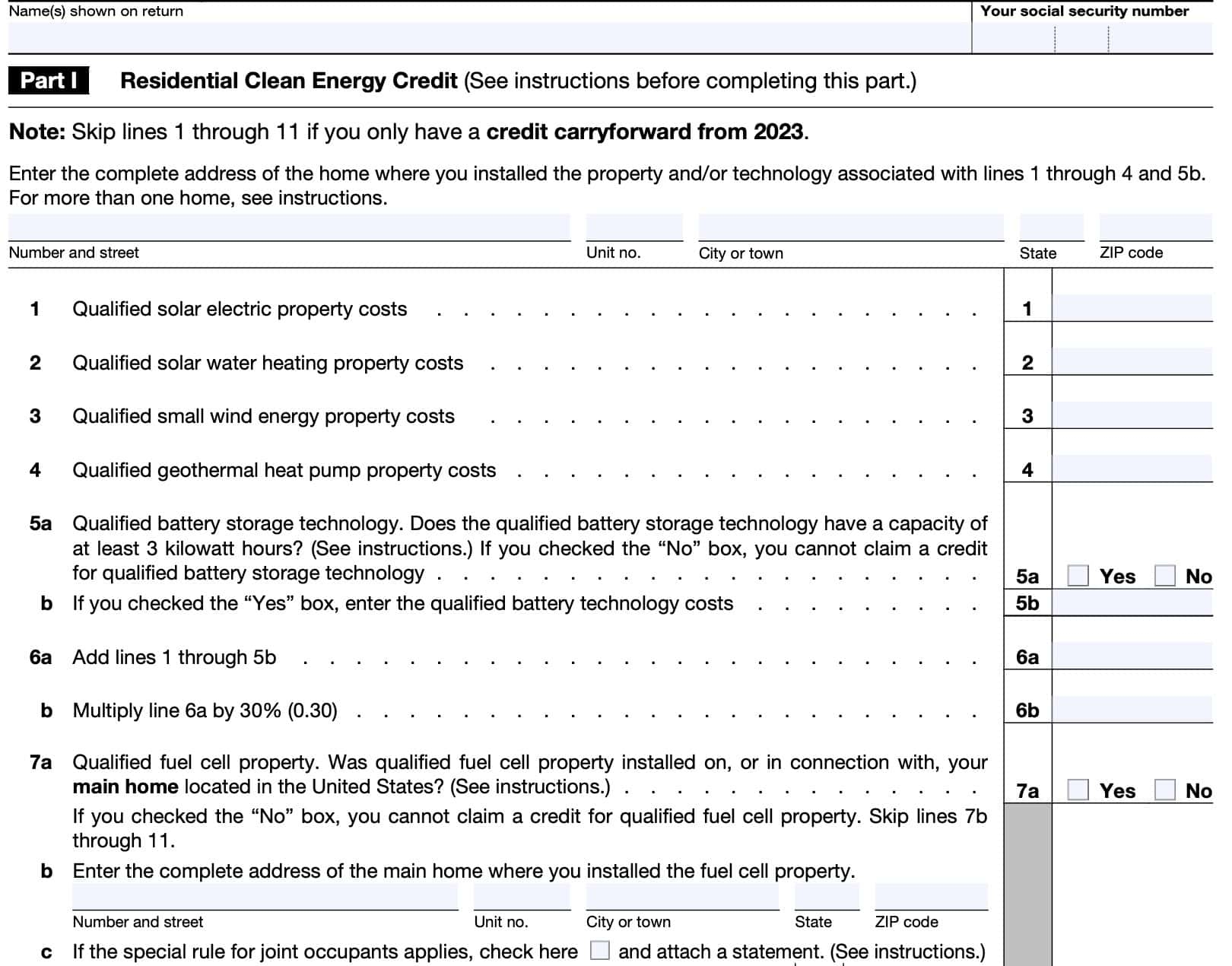 IRS Form 5695 Instructions Residential Energy Credits
