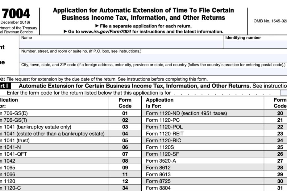IRS Form 7004 Instructions Tax Extensions For Business Returns