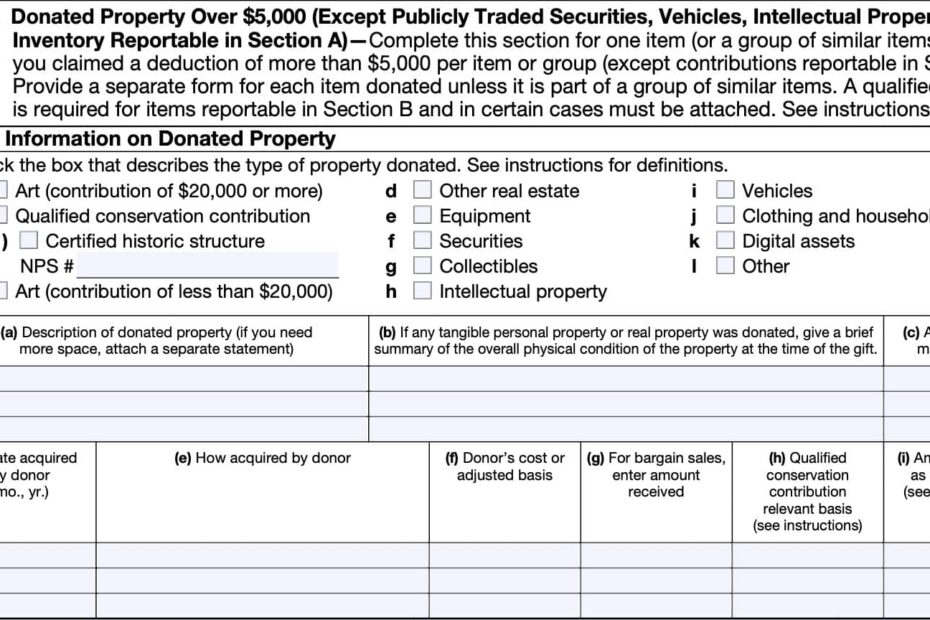 IRS Form 8283 Instructions Noncash Charitable Contributions