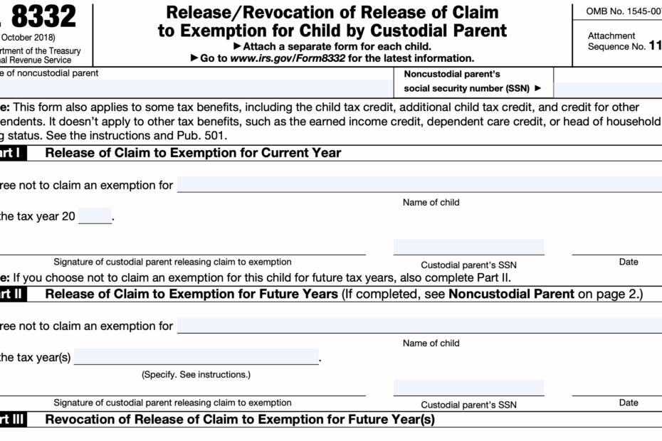 IRS Form 8332 Instructions Release Of Child Exemption