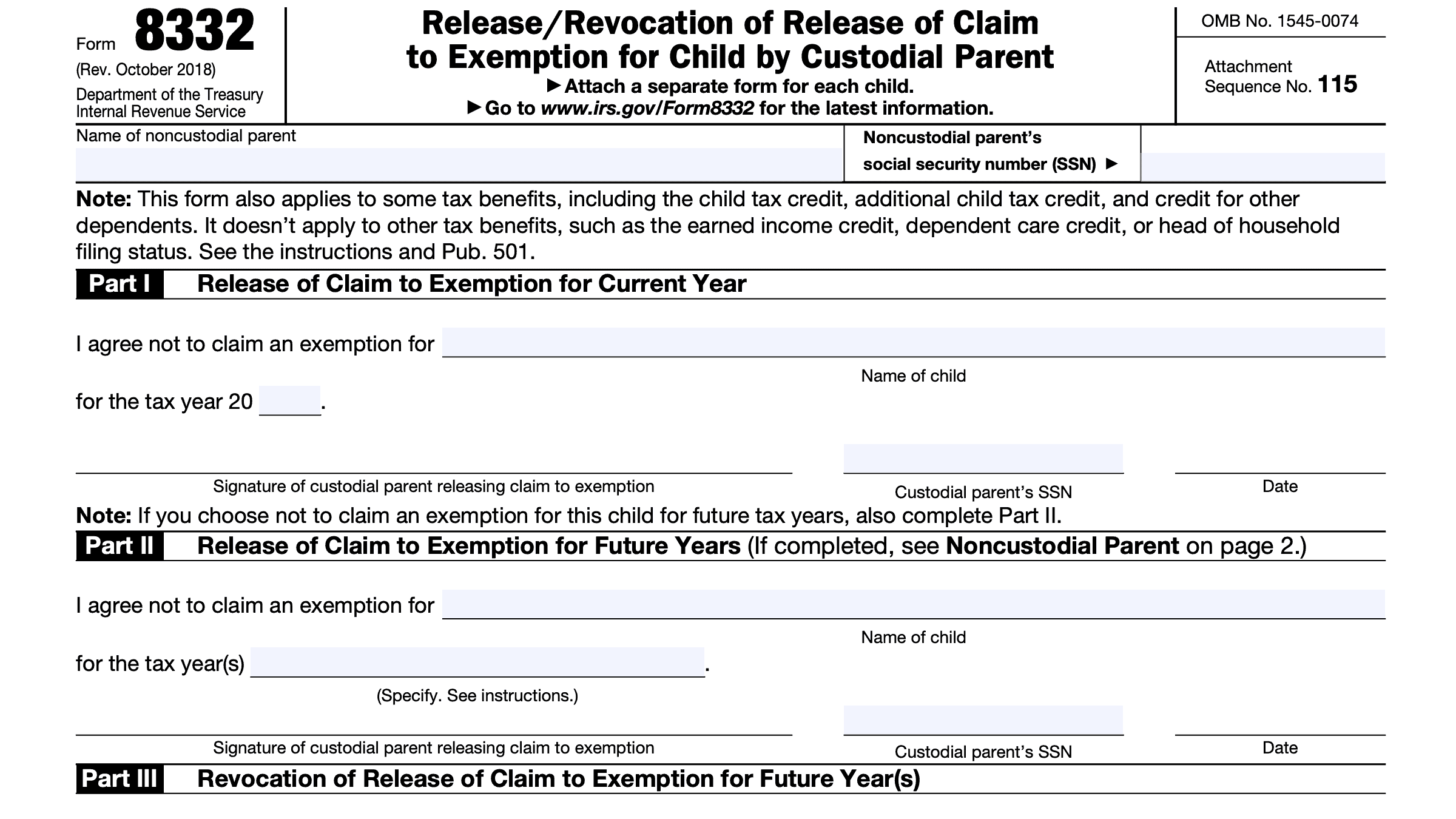 IRS Form 8332 Instructions Release Of Child Exemption