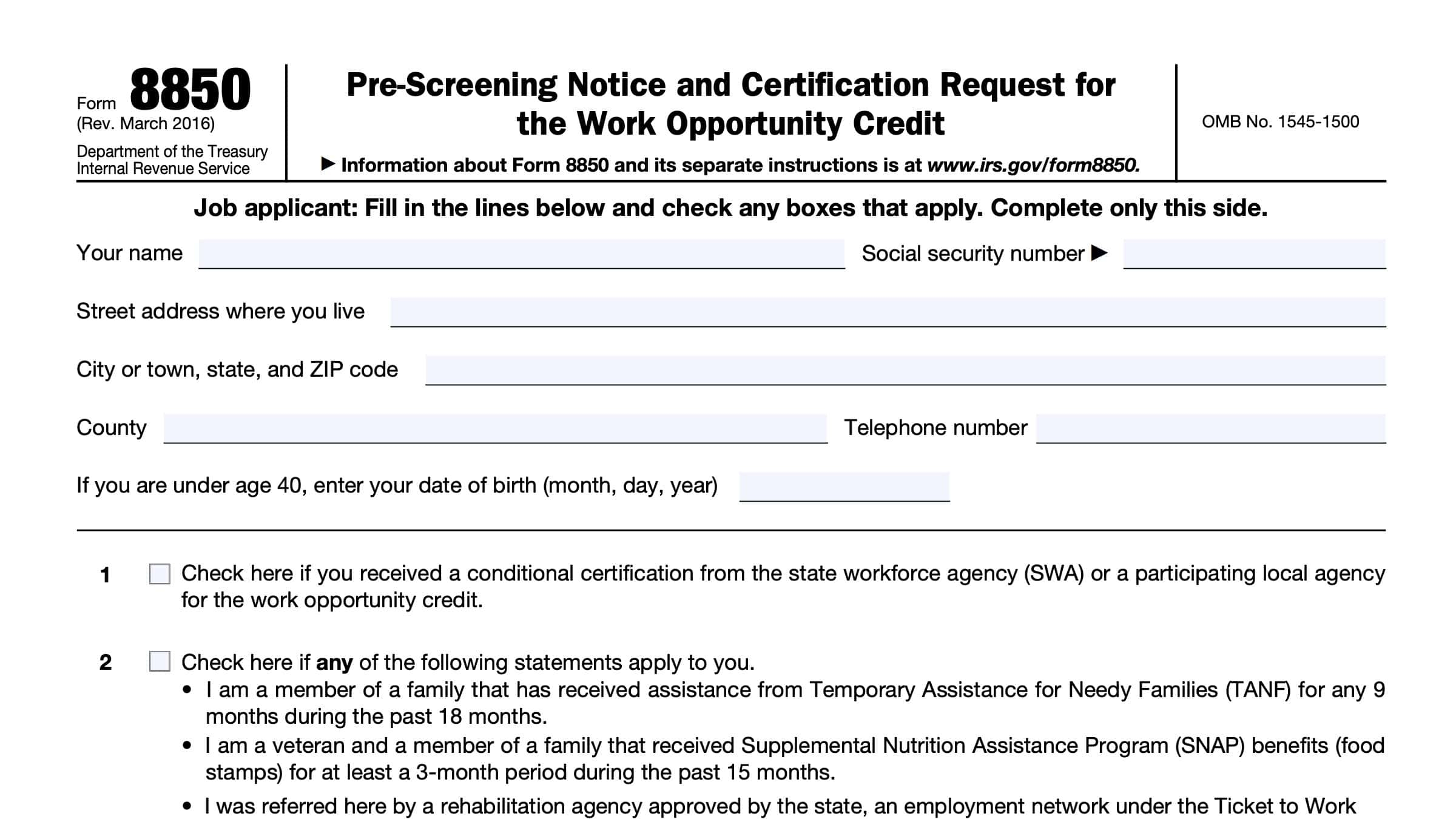 IRS Form 8850 Instructions
