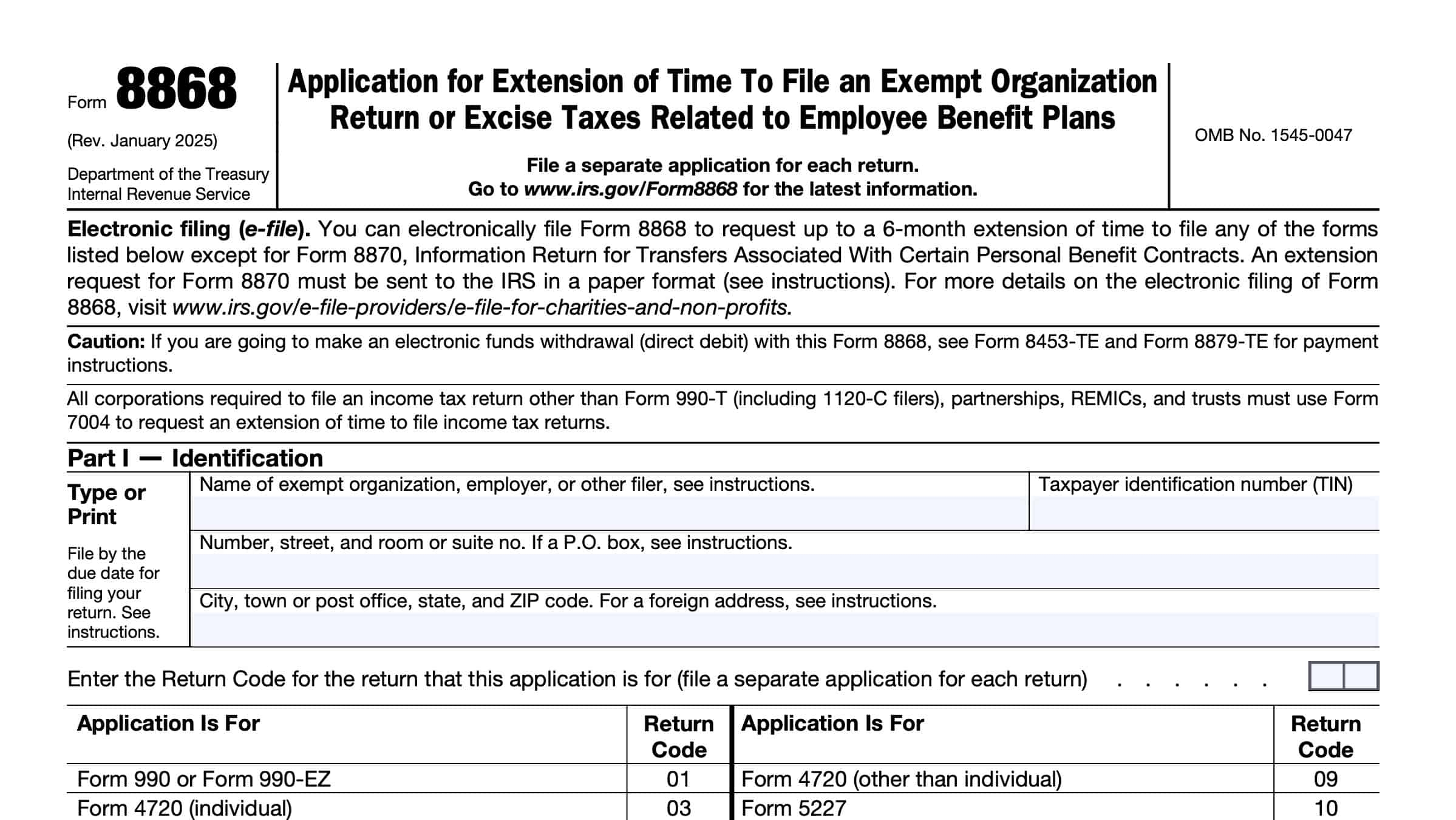 IRS Form 8868 Instructions Exempt Organization Extension