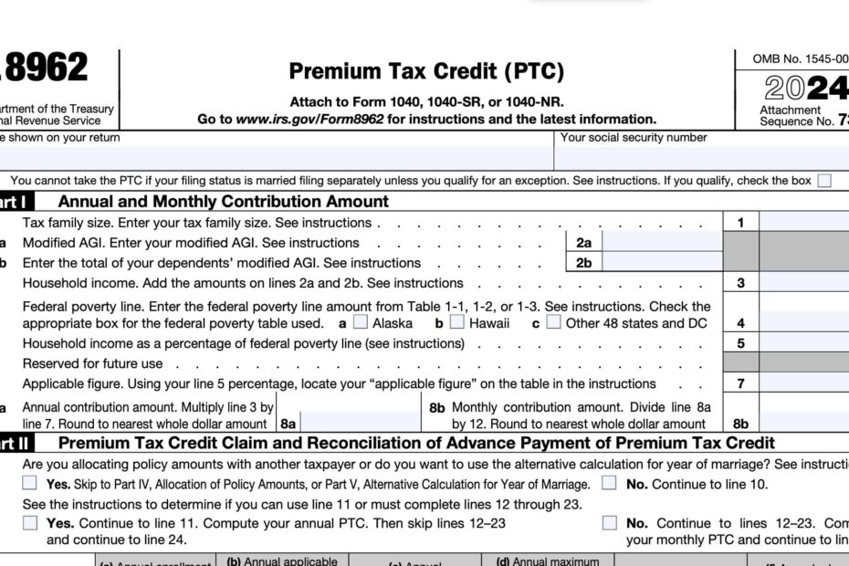 IRS Form 8962 Instructions Premium Tax Credit