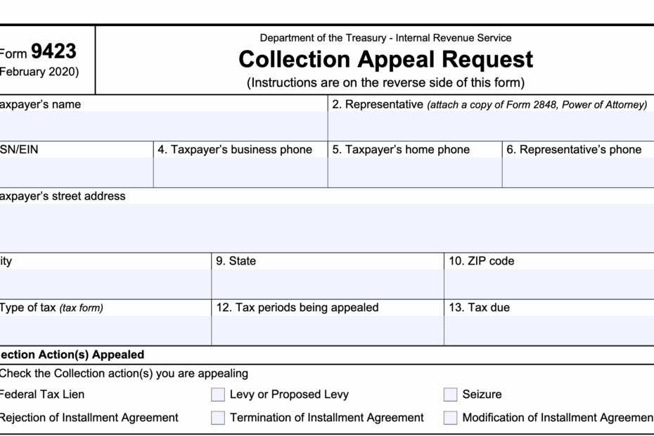 IRS Form 9423 Instructions Your Collection Appeal Request