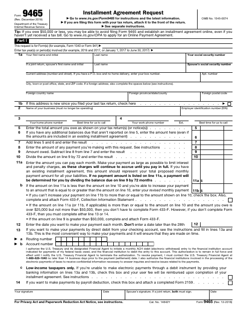 IRS Form 9465 Fill Out Sign Online And Download Fillable PDF