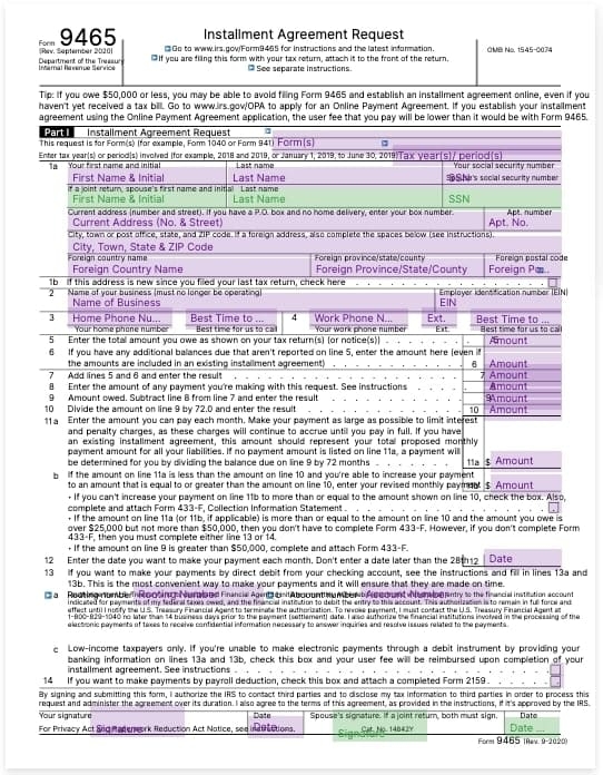 IRS Form 9465 Installment Agreement Request Fill Template IRS Form 9465 Installment Agreement Request Fill Template