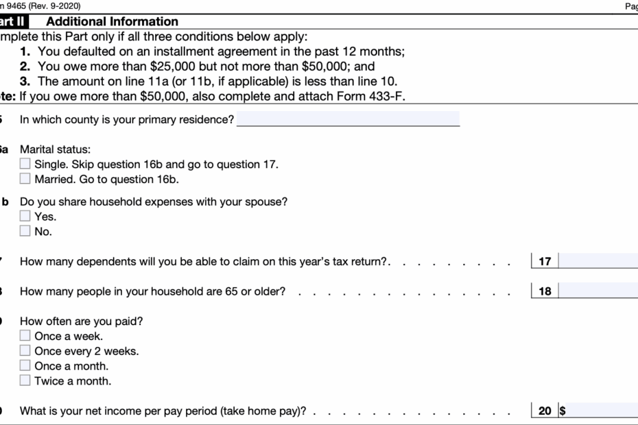 IRS Form 9465 Instructions Your Installment Agreement Request