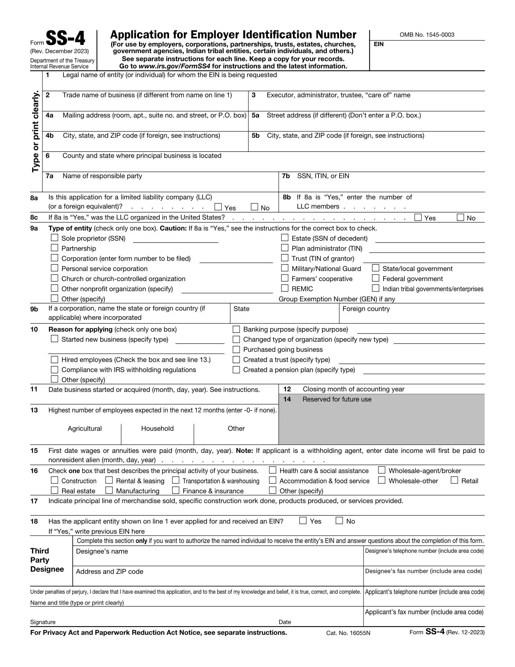 IRS Form SS 4 EIN Application Fill Online Download U0026 Send