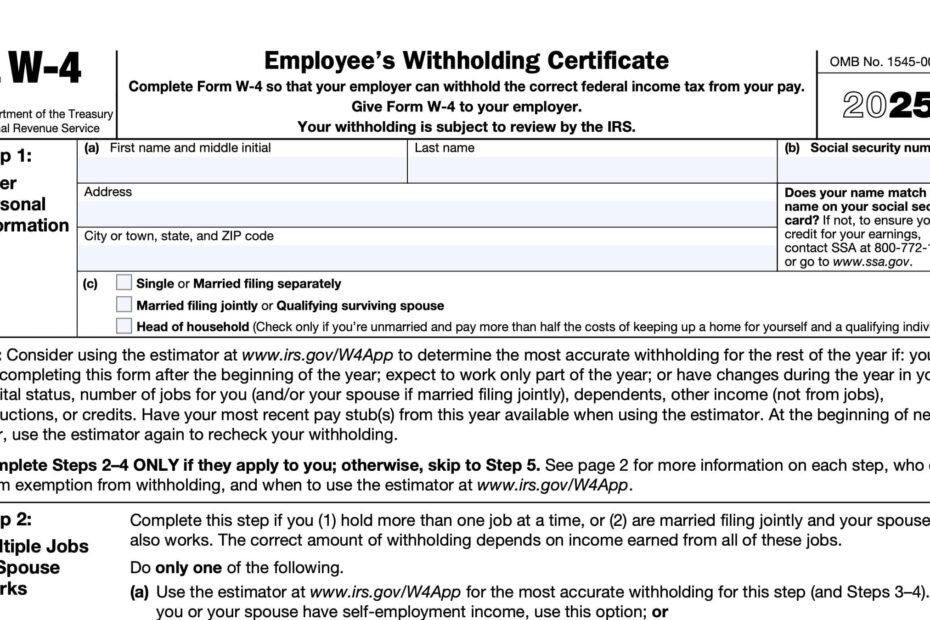 IRS Form W 4 Instructions Employee s Withholding Certificate