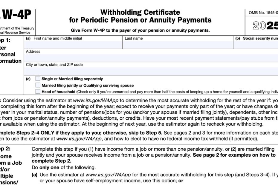 IRS Form W 4P Instructions Pension U0026 Annuity Tax Withholding