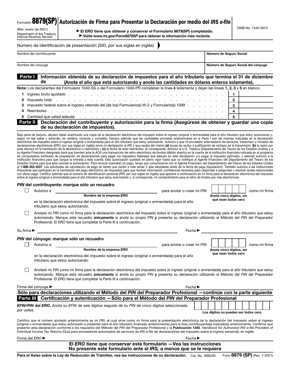IRS Formulario 8879 SP Download Fillable PDF Or Fill Online Autorizacion De Firma Para Presentar La Declaracion Por Medio Del IRS E File Spanish Templateroller