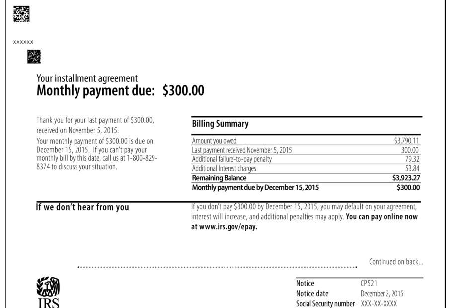 IRS Notice CP521 Installment Payment Due