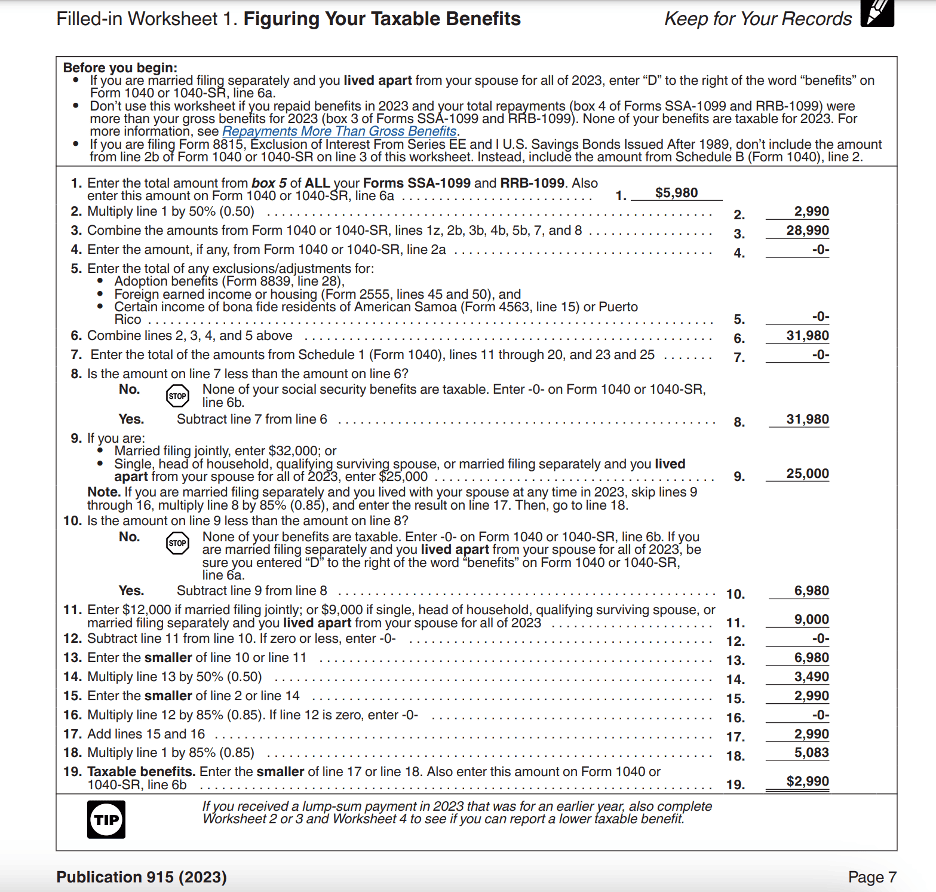 IRS Publication 915 Worksheet 1 Understanding Your Taxable Benefits