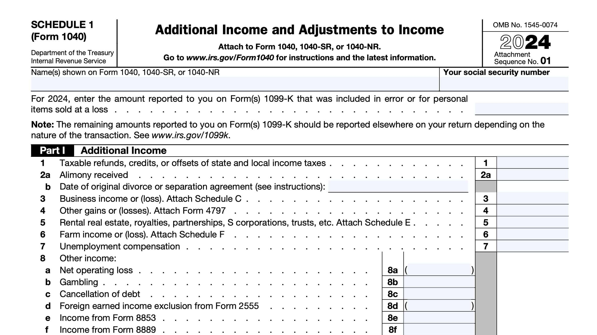 IRS Schedule 1 Instructions Additional Income U0026 AGI Adjustments