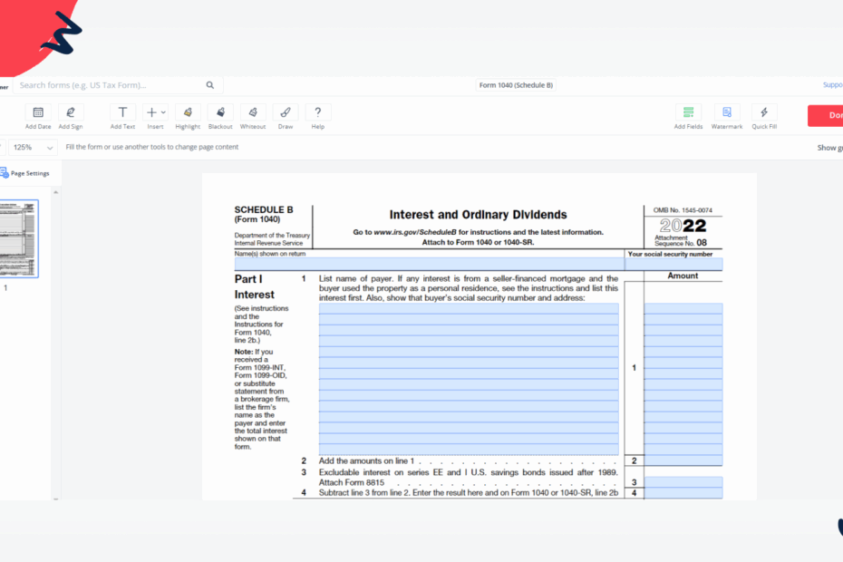 IRS Schedule B Form 1040 Sign Schedule B Online PDFliner