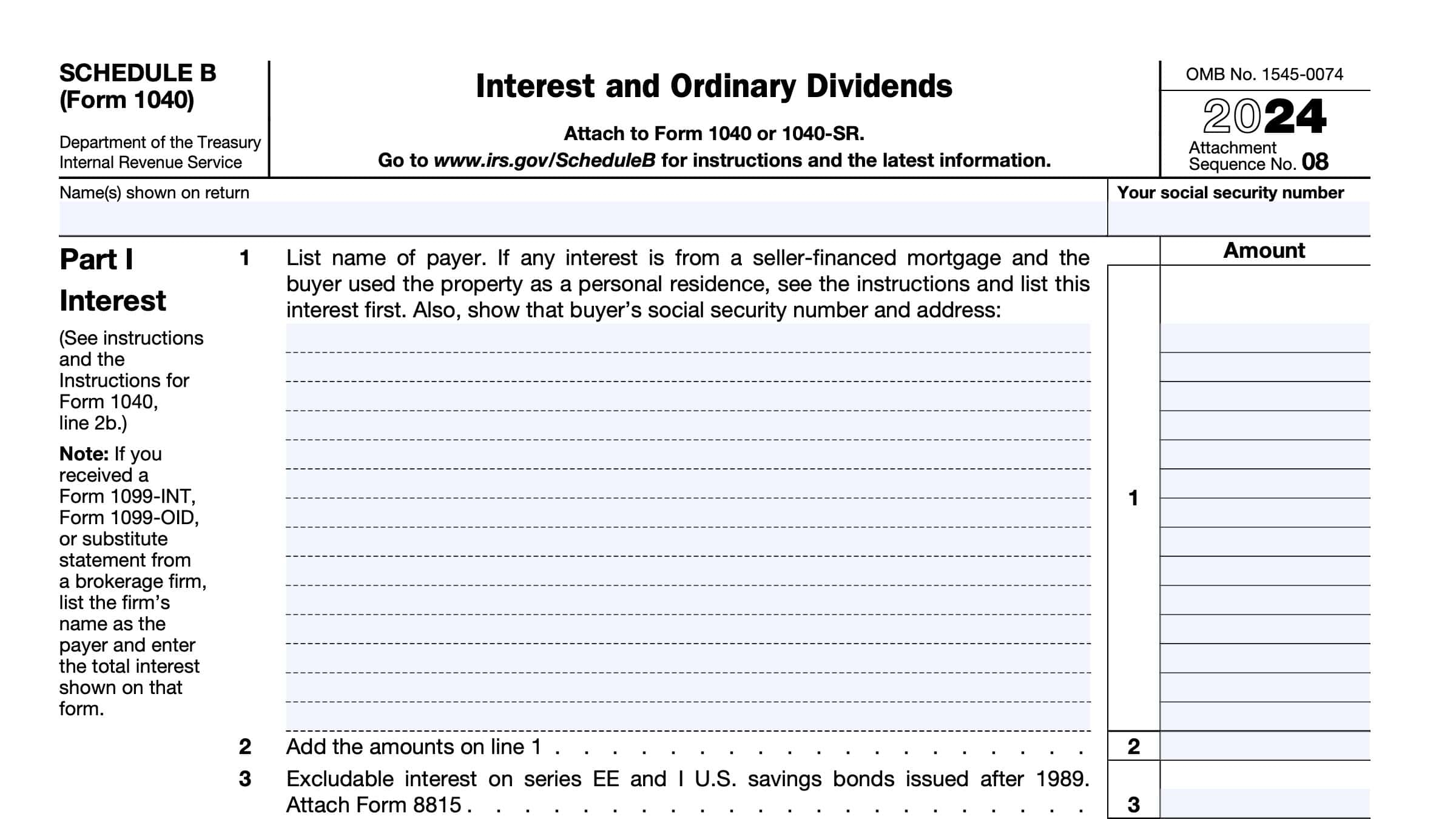 IRS Schedule B Instructions Interest And Ordinary Dividends