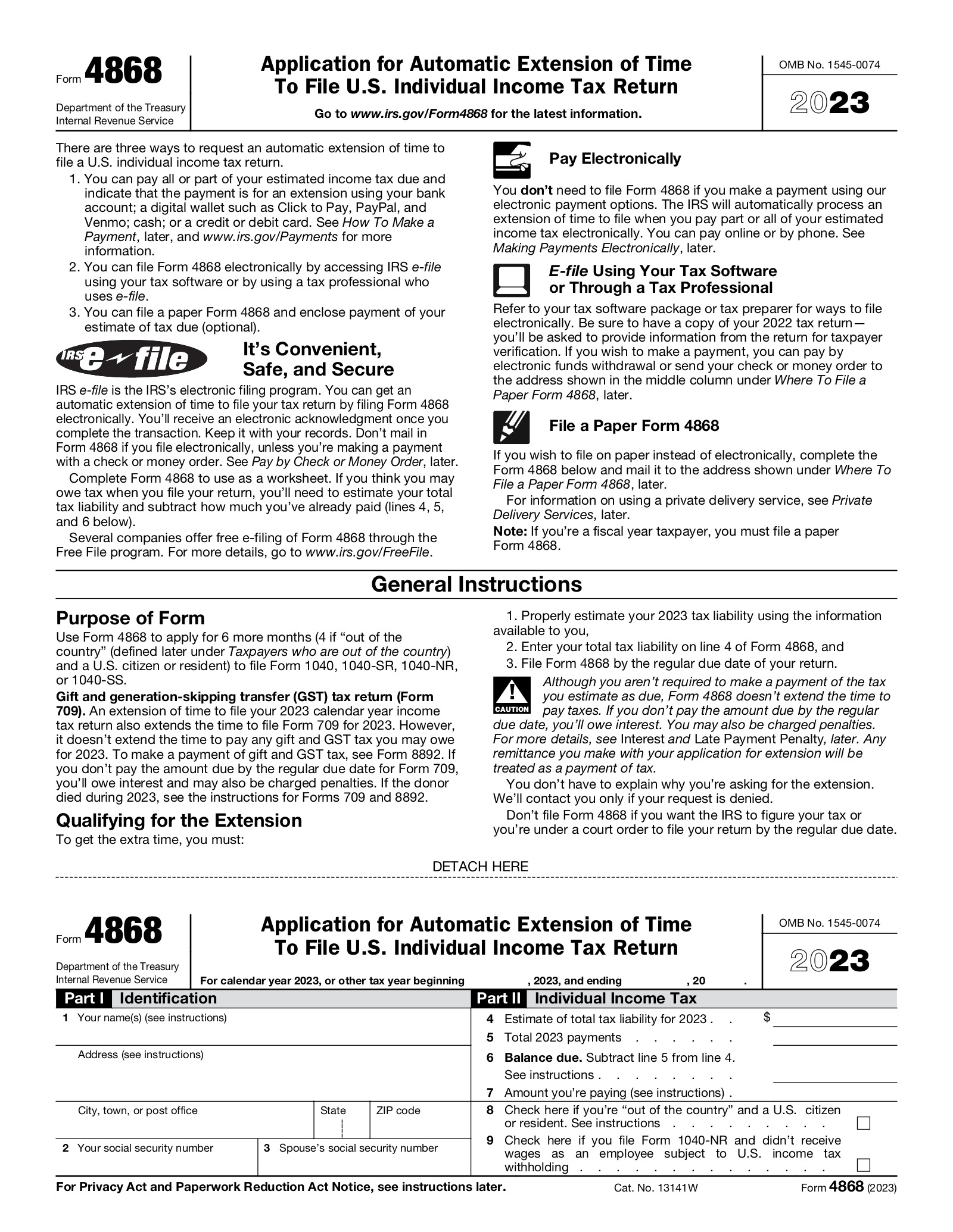 IRS Tax Extension Form 4868 EForms