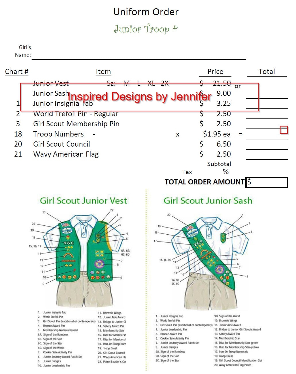 Junior Girl Scouts Downloadable Troop Uniform Order Form updated 2023 Etsy