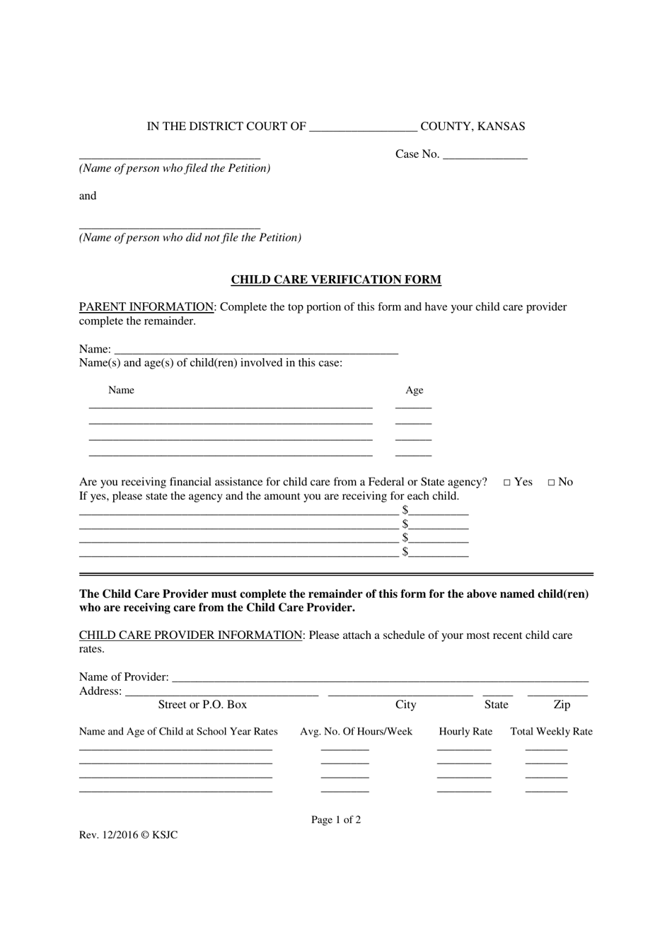 Kansas Child Care Verification Form Fill Out Sign Online And 