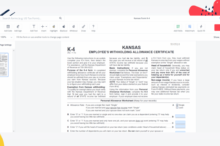 Kansas K 4 Form Edit Download And Send Online PDFliner