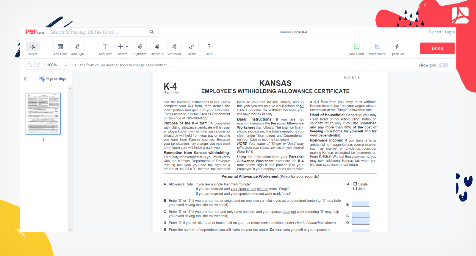 Kansas K 4 Form Edit Download And Send Online PDFliner