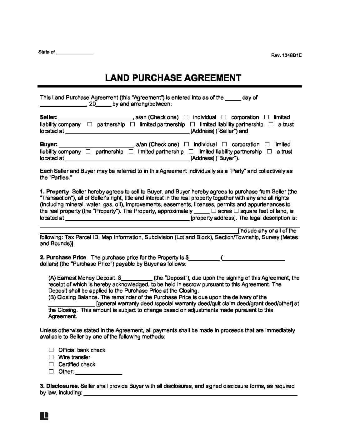 Land Purchase Agreement Template Create Download U0026 Print Land Sale Contract PDF U0026 Word 