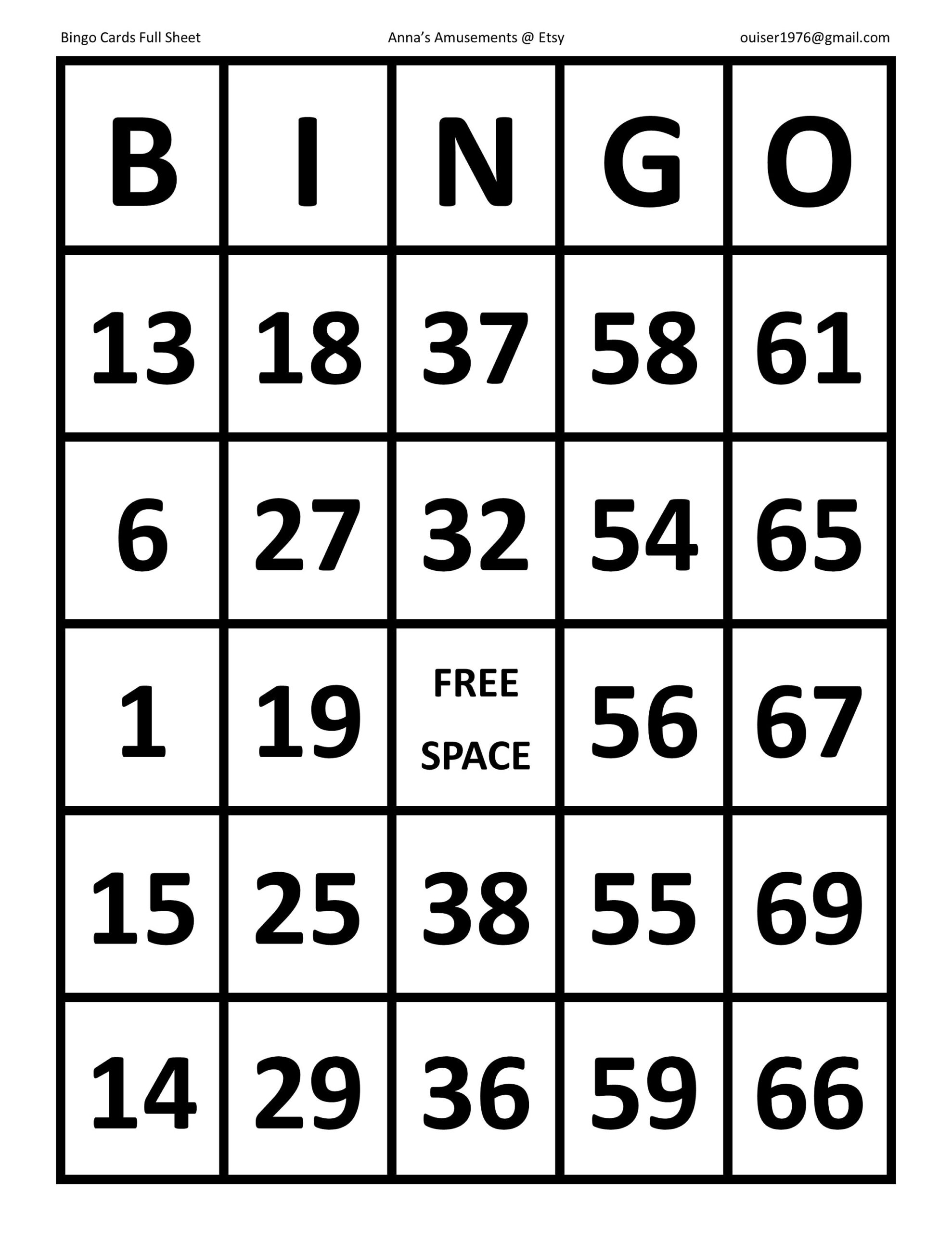 Large Print Bingo Sheets Large Print Bingo Sheets