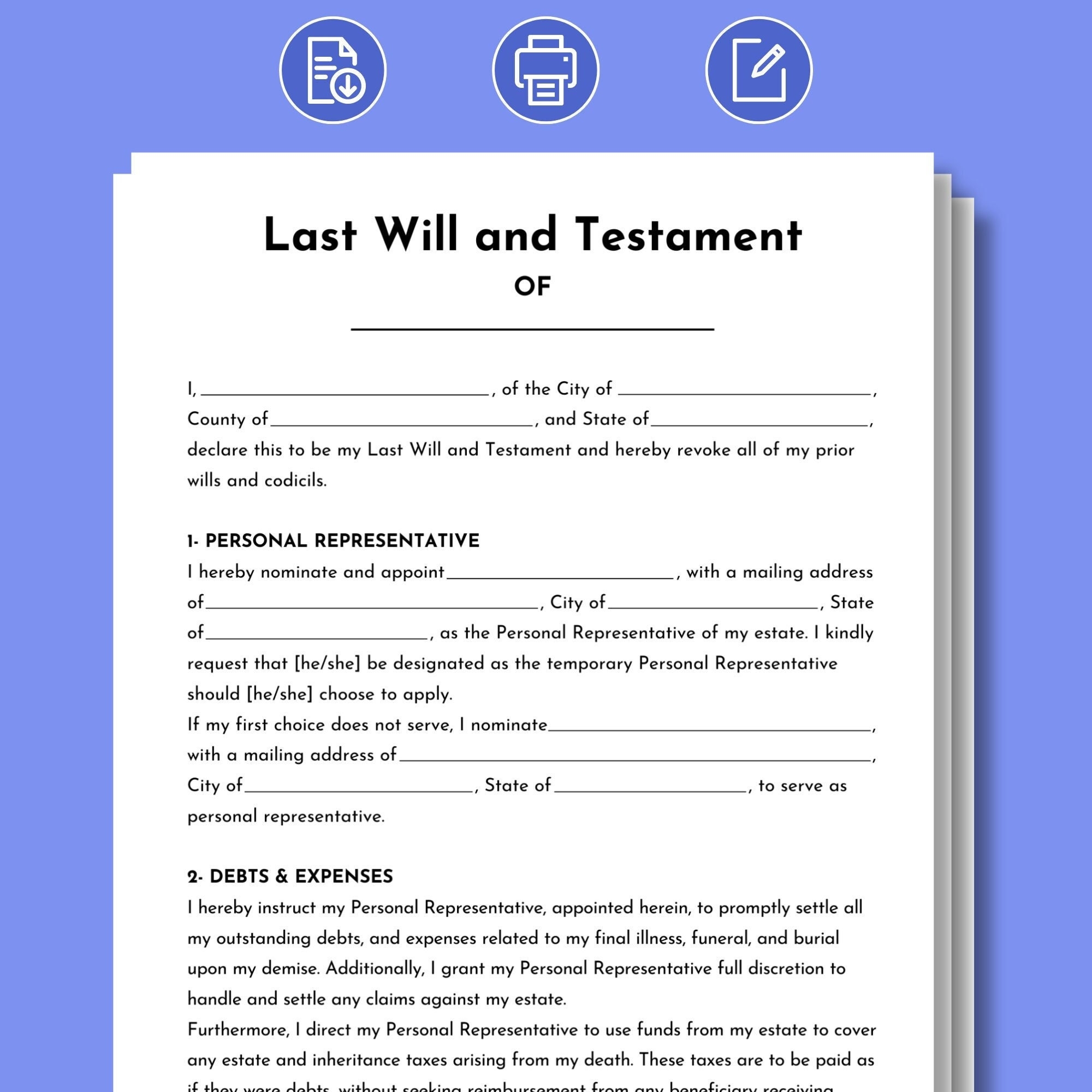 Last Will And Testament Editable Last Will And Testament Template 