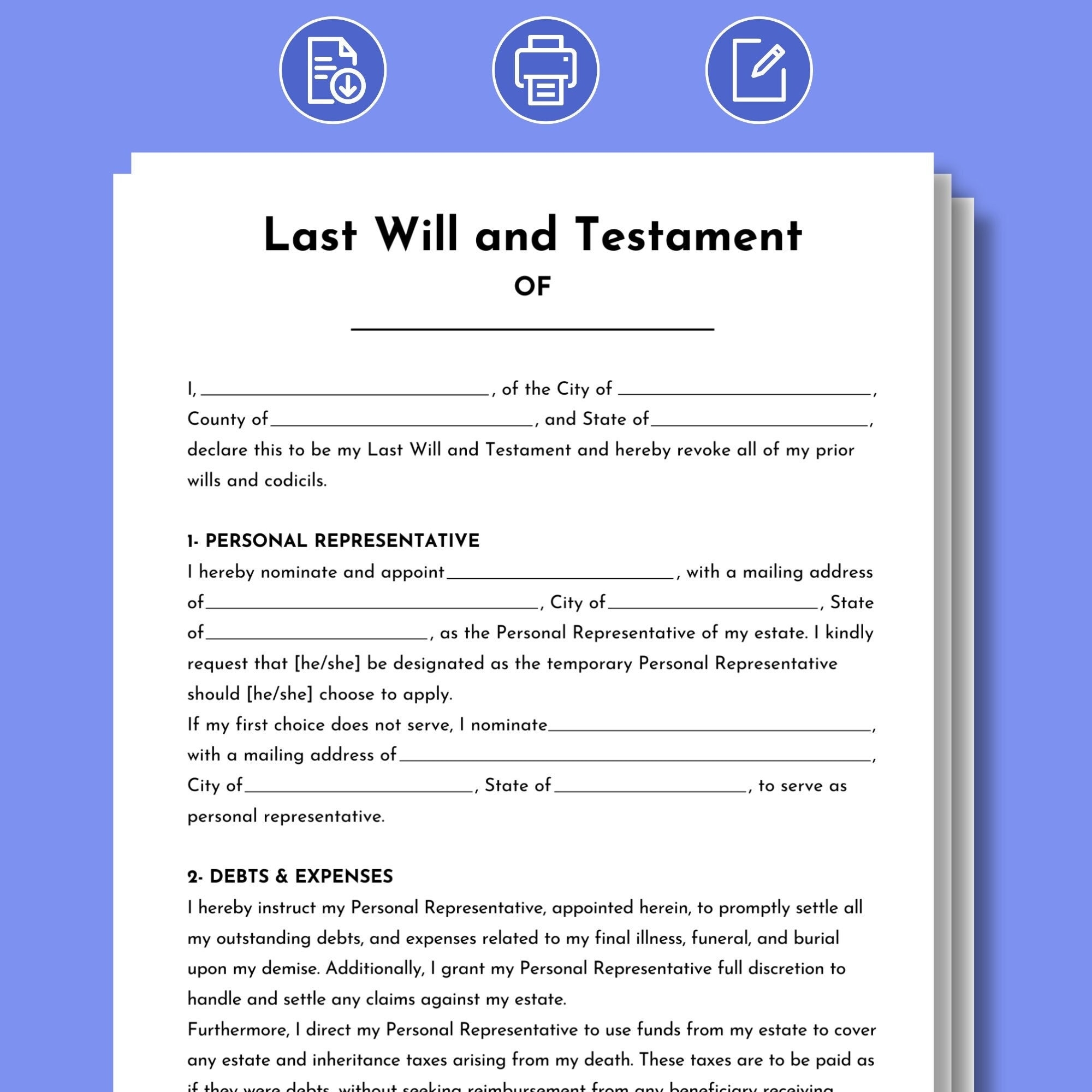 Last Will And Testament Editable Last Will And Testament Template Printable Last Will And Testament Form PDF Instant Download Digital Etsy