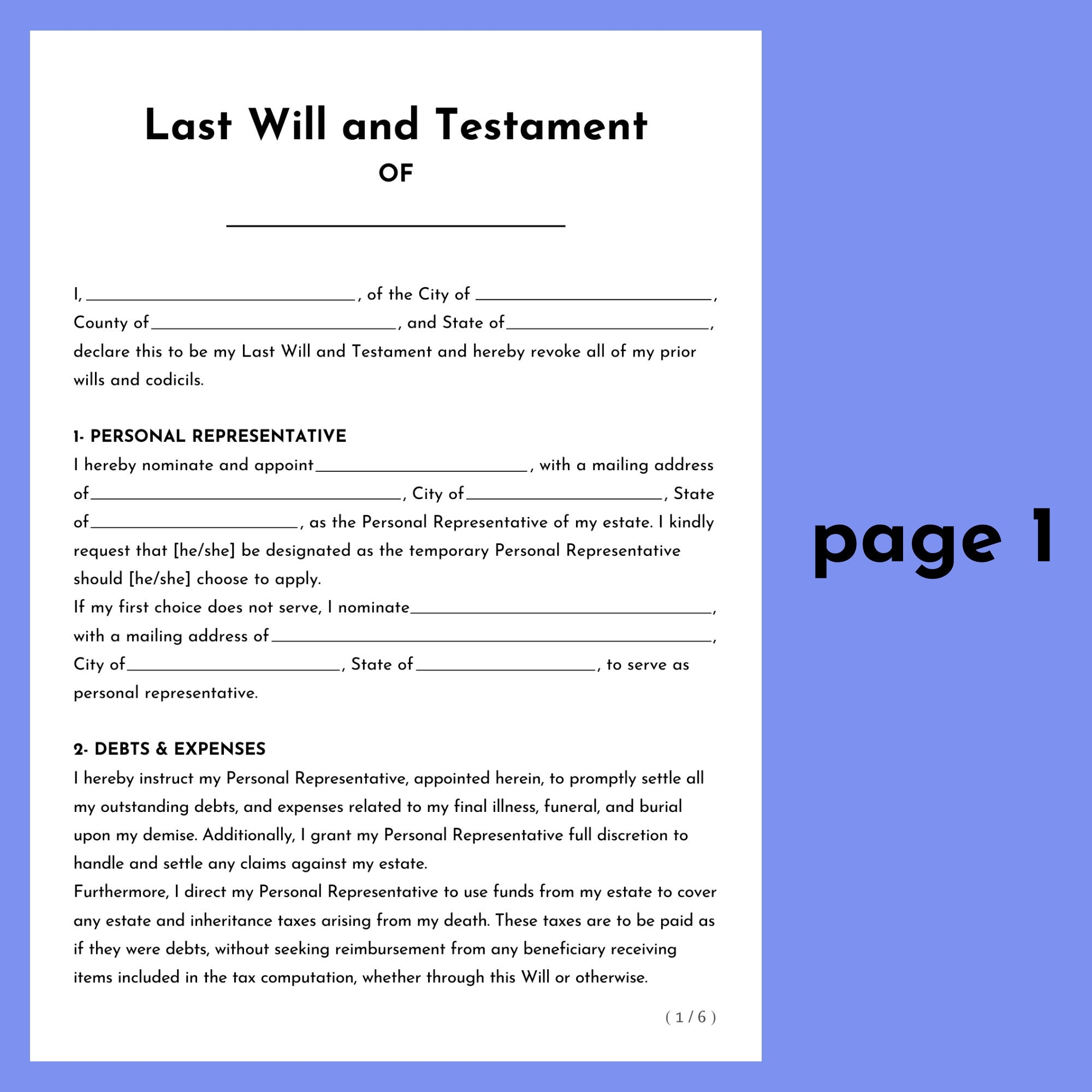 Last Will And Testament Editable Last Will And Testament Template Printable Last Will And Testament Form PDF Instant Download Digital Etsy